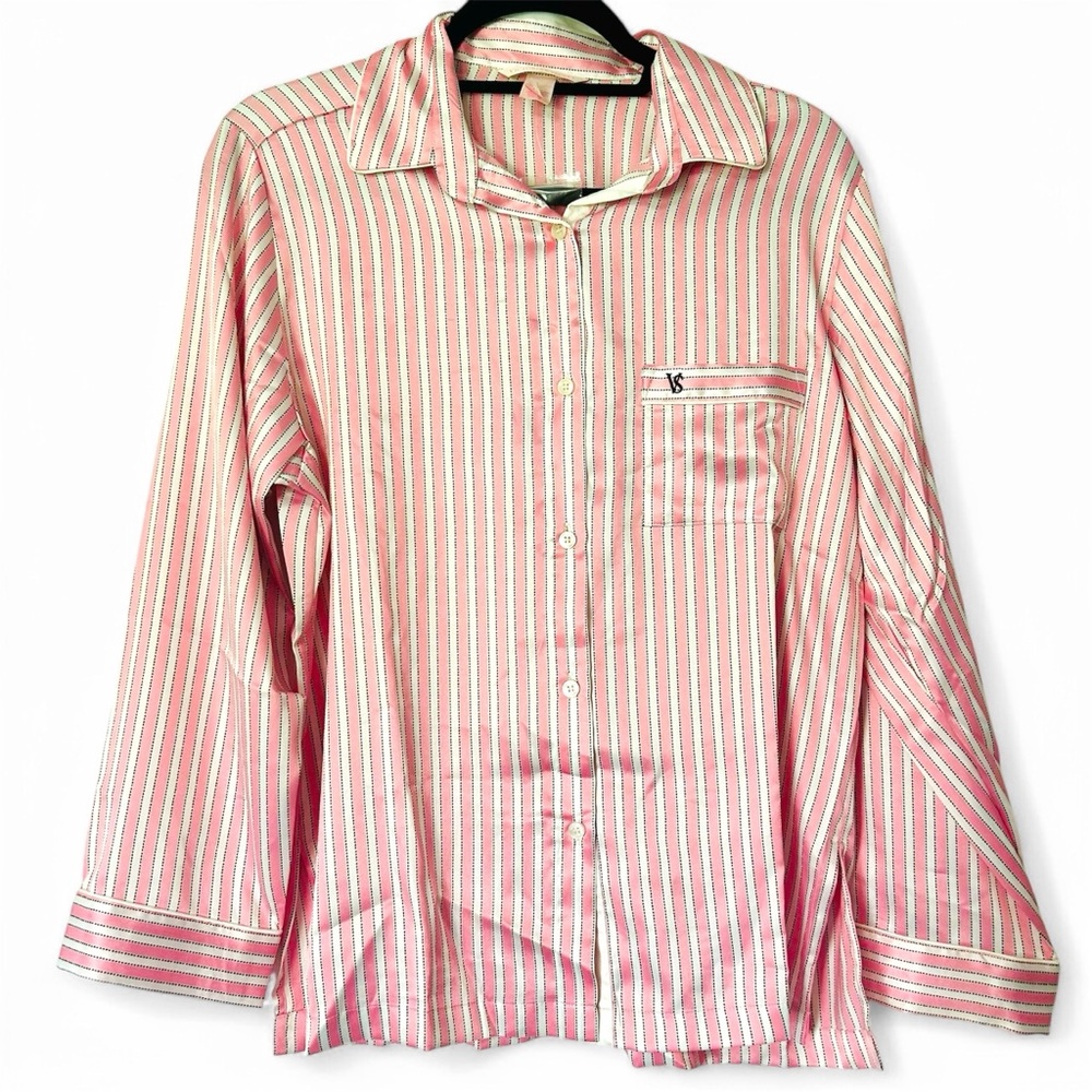 Victoria's Secret 2013 Glazed Satin Iconic Striped Pink and White Pajama Set